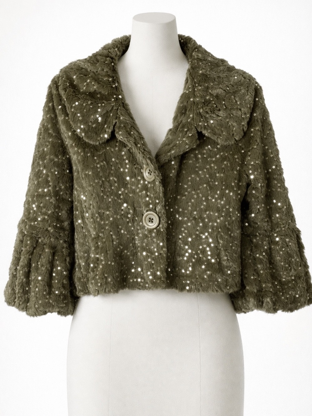 Ariella Glam Sequin Luxe Faux Fur Party Statement Chic Luxury Jacket L